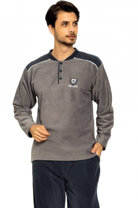 Pijama barbat, soft polar moale si calduros, maneci si pantaloni lungi, gri [4]