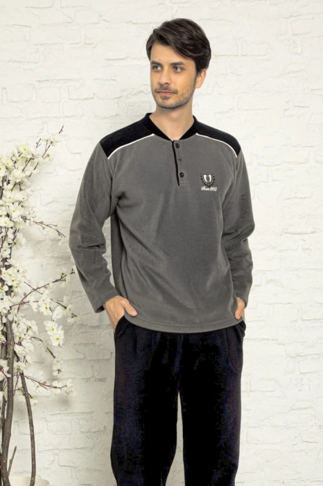 Pijama barbat, soft polar moale si calduros, maneci si pantaloni lungi, gri [2]