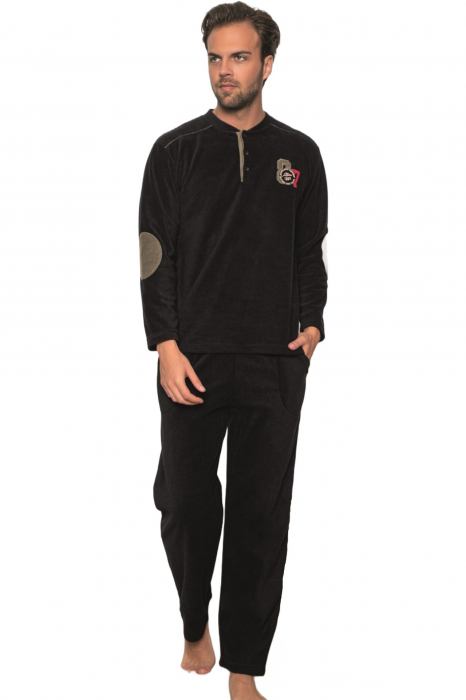 Pijama barbat, material soft polar moale si calduros, buzunare laterale, negru [5]