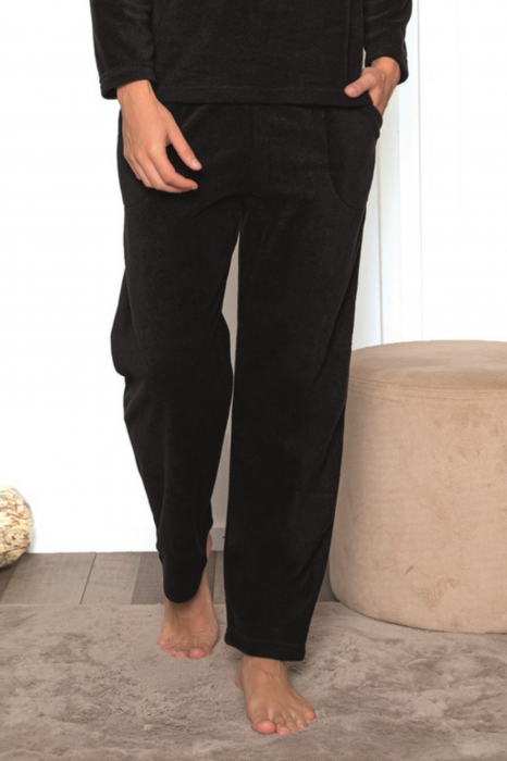 Pijama barbat, material soft polar moale si calduros, buzunare laterale, negru [4]