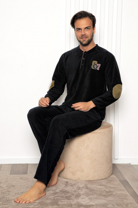 Pijama barbat, material soft polar moale si calduros, buzunare laterale, negru [2]