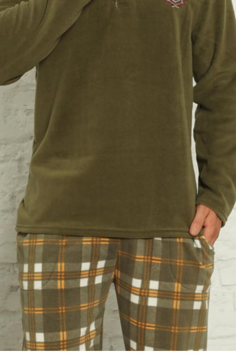 Pijama barbat, material soft polar moale si calduros, buzunare laterale, Kaki [4]