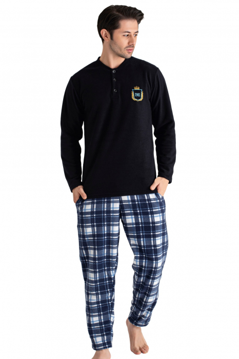 Pijama barbati cocolino, material soft polar moale si calduros, buzunare laterale, bleumarin, embody.ro [4]