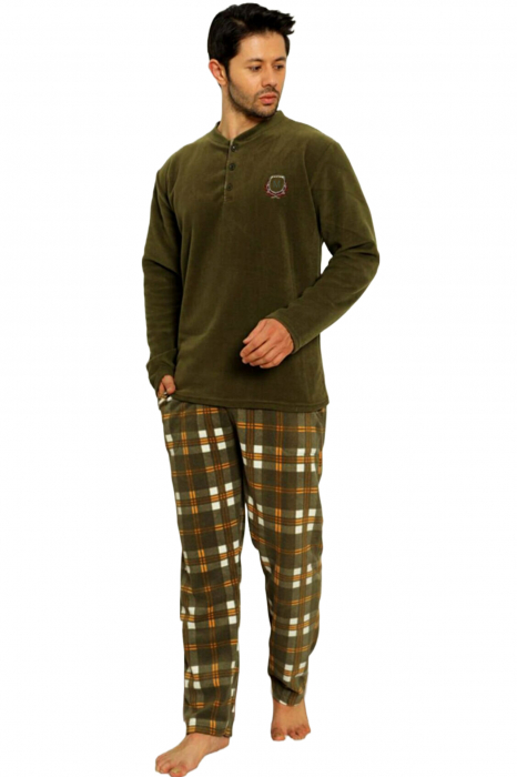 Pijama barbat, material soft polar moale si calduros, buzunare laterale, Kaki [5]