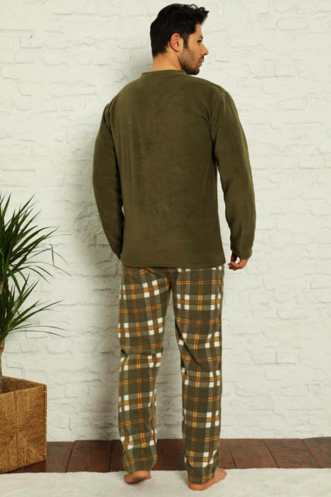 Pijama barbat, material soft polar moale si calduros, buzunare laterale, Kaki [2]