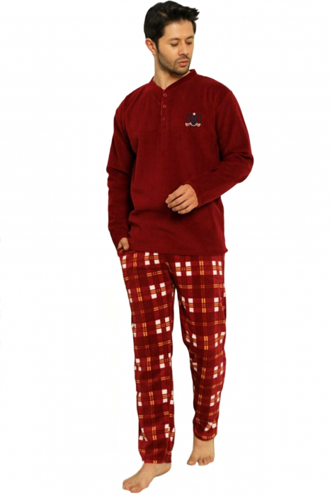 Pijama barbat, material soft polar moale si calduros, buzunare laterale, visiniu [5]