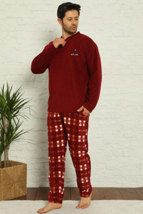 Pijama barbat, material soft polar moale si calduros, buzunare laterale, visiniu [4]