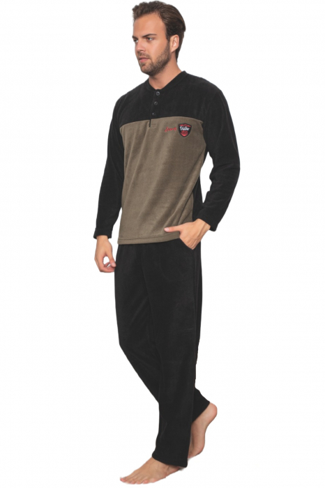 Pijama barbat, material soft polar moale si calduros, cu buzunare laterale, negru [4]