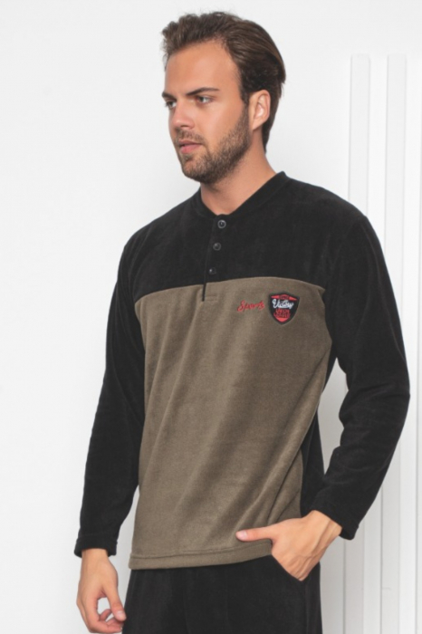 Pijama barbat, material soft polar moale si calduros, cu buzunare laterale, negru [3]