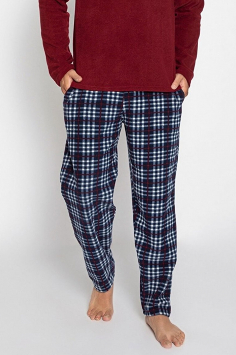 Pijama barbat, material soft polar moale si calduros, cu buzunare laterale, albastru/visiniu [3]