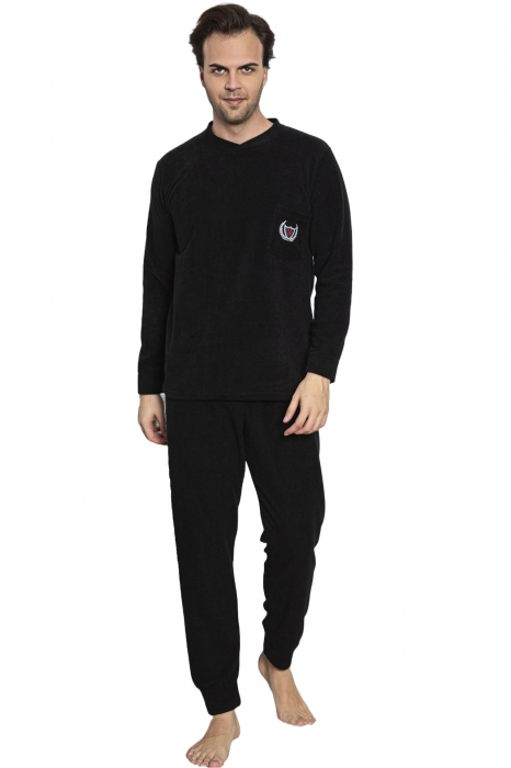 Pijama barbat, material soft polar moale si calduros, cu maneci si pantaloni lungi, negru, embody.ro [5]