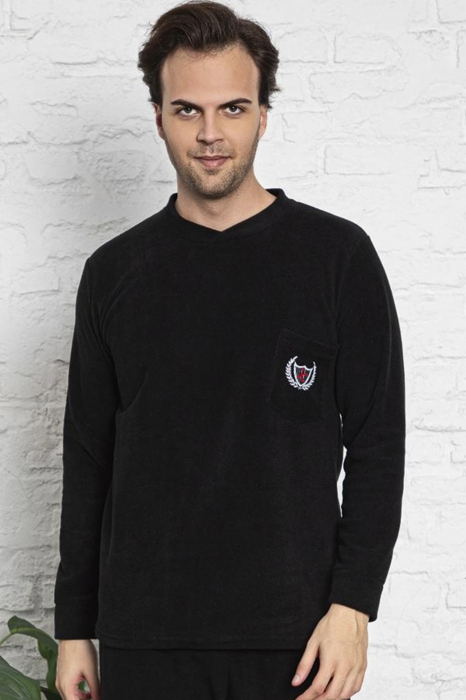 Pijama barbat, material soft polar moale si calduros, cu maneci si pantaloni lungi, negru, embody.ro [4]