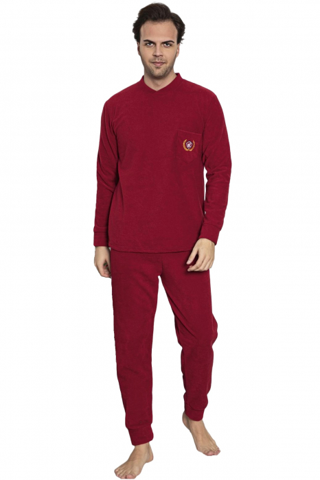 Pijama barbat, material soft polar moale si calduros, cu maneci si pantaloni lungi, visiniu, embody.ro [5]