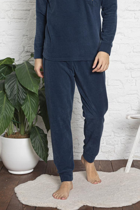 Pijama barbat, material soft polar moale si calduros, cu maneci si pantaloni lungi, albastru [4]