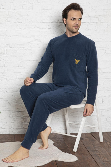 Pijama barbat, material soft polar moale si calduros, cu maneci si pantaloni lungi, albastru [2]