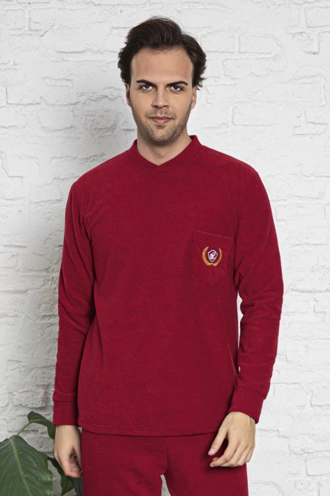 Pijama barbat, material soft polar moale si calduros, cu maneci si pantaloni lungi, visiniu, embody.ro [4]