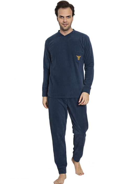 Pijama barbat, material soft polar moale si calduros, cu maneci si pantaloni lungi, albastru [5]
