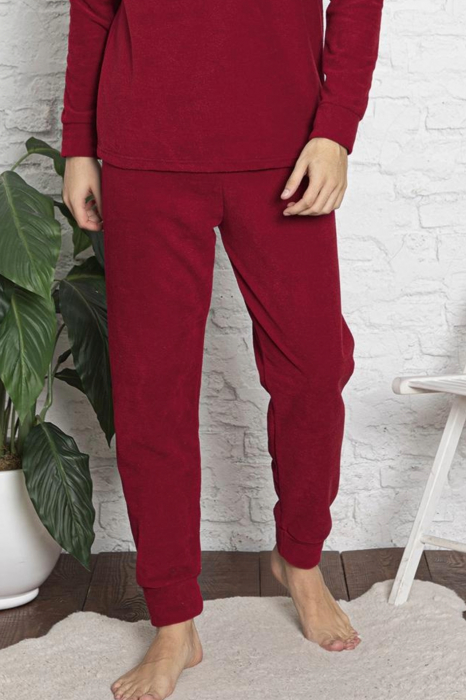 Pijama barbat, material soft polar moale si calduros, cu maneci si pantaloni lungi, visiniu, embody.ro [3]