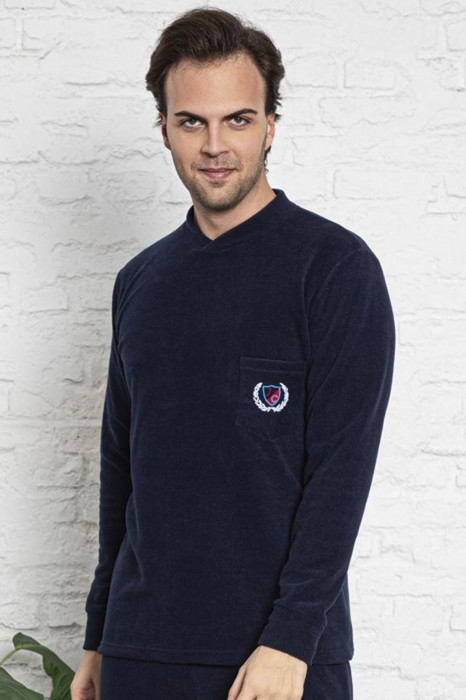 Pijama barbat, material soft polar moale si calduros, cu maneci si pantaloni lungi, bleumarin, embody.ro [4]