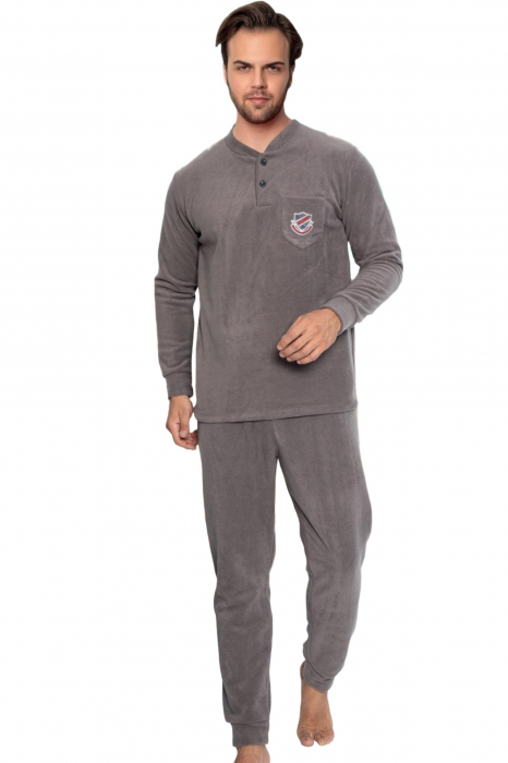Pijama barbat, material soft polar moale si calduros, maneci si pantaloni lungi, gri [5]