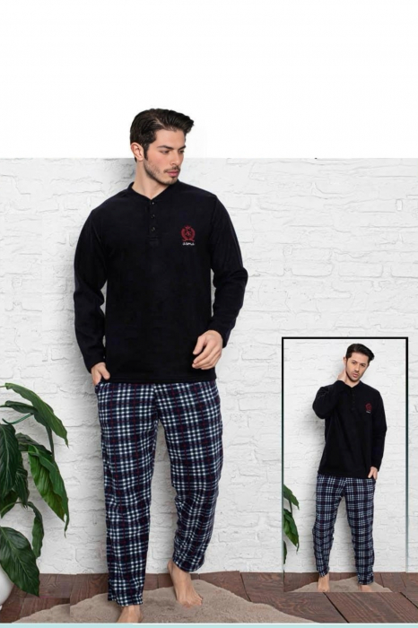 Pijama barbat, material soft polar moale si calduros, maneci si pantaloni lungi cu buzunare embody [2]