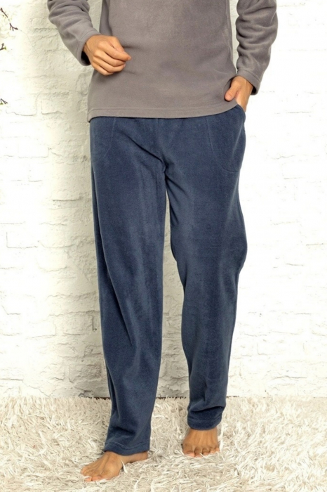 Pijama barbat soft polar moale si calduros, maneci si pantaloni lungi cu buzunare, gri/albastru [2]