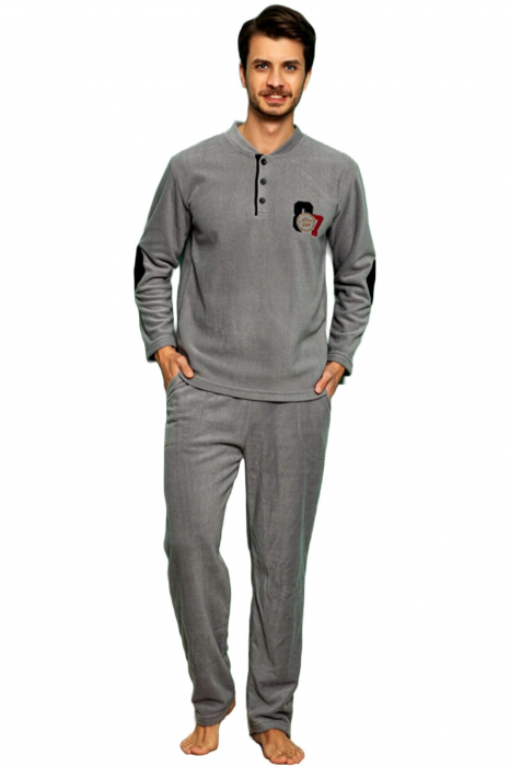 Pijama barbat soft polar moale si calduros, maneci si pantaloni lungi cu buzunare, gri [3]