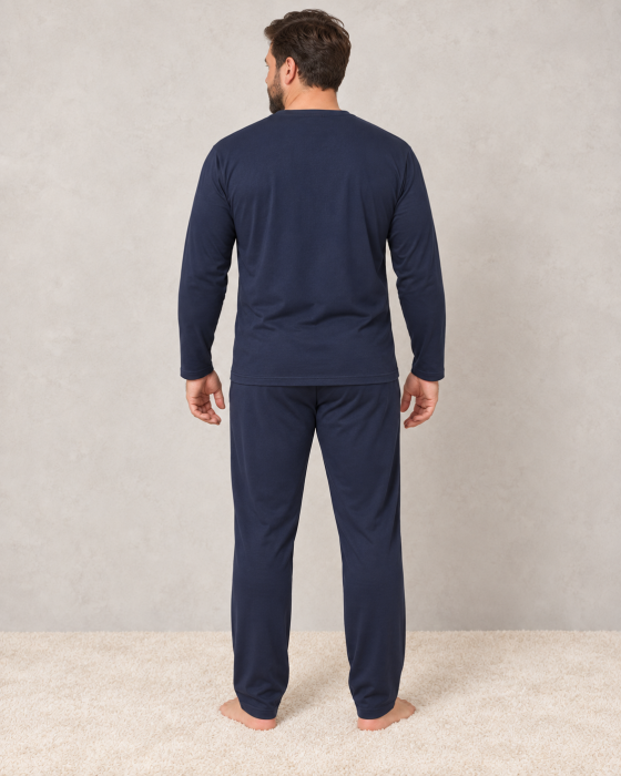 Pijama Barbati Bumbac Marimi Mari Bleumarin cu Maneca Lunga si Pantaloni Lungi [4]