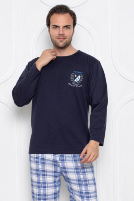 Pijama barbati bumbac vatuit, maneci si pantaloni lungi, bleumarin, embody.ro [3]
