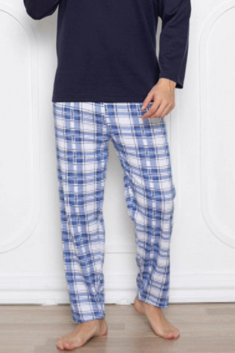 Pijama barbati bumbac vatuit, maneci si pantaloni lungi, bleumarin, embody.ro [2]