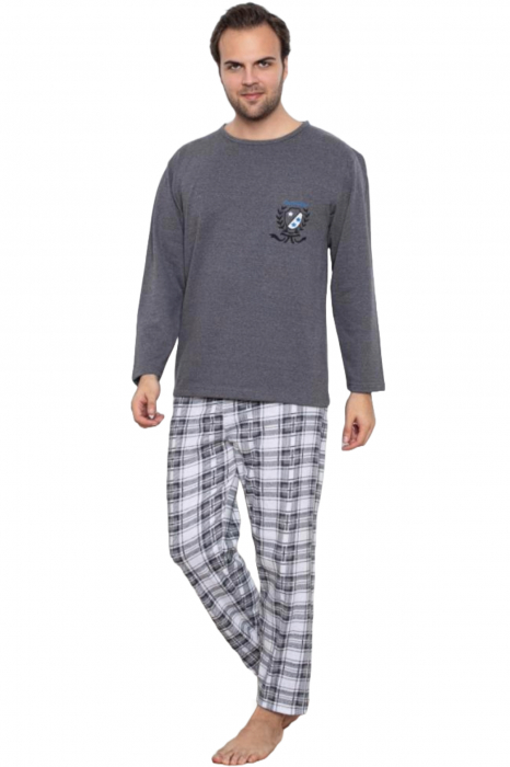 Pijama barbati bumbac vatuit, maneci si pantaloni lungi, gri inchis, embody.ro [4]