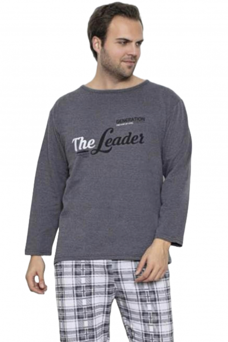 Pijama barbati bumbac vatuit, maneci si pantaloni lungi, tje leader, gri, embody.ro [4]