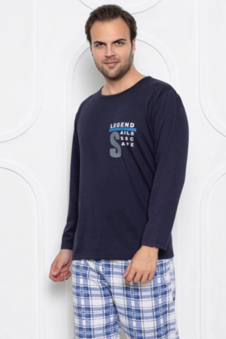 Pijama barbati bumbac vatuit, maneci si pantaloni lungi, S legend, bleumarin embody.ro [3]