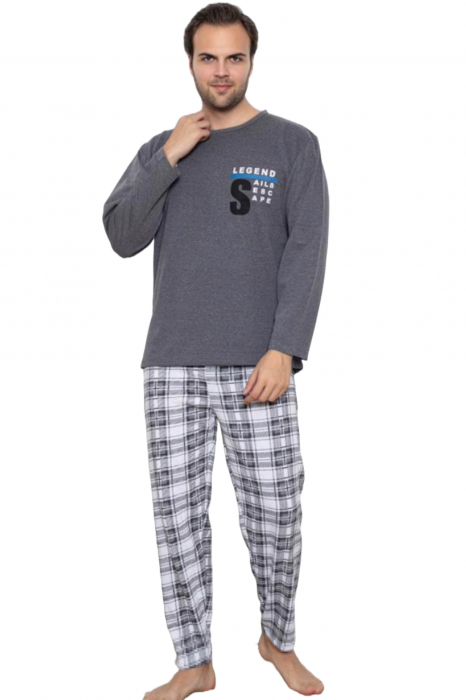 Pijama barbati bumbac vatuit, maneci si pantaloni lungi, S legend, gri embody.ro [4]