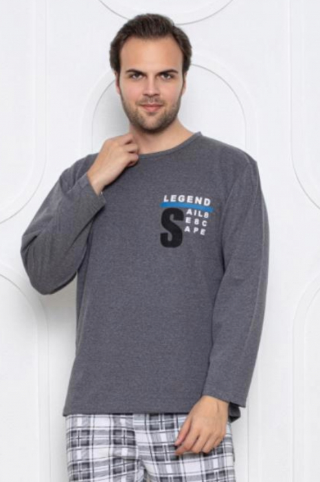 Pijama barbati bumbac vatuit, maneci si pantaloni lungi, S legend, gri embody.ro [3]