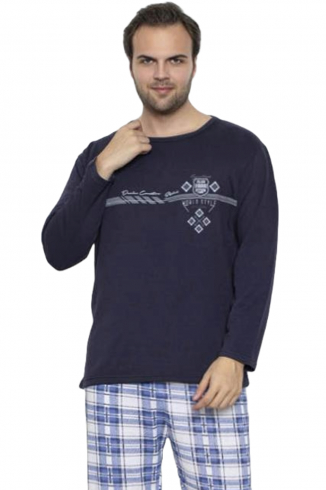 Pijama barbati bumbac vatuit, maneci si pantaloni lungi, style, bleumarin embody.ro [3]