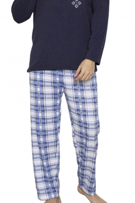 Pijama barbati bumbac vatuit, maneci si pantaloni lungi, style, bleumarin embody.ro [2]