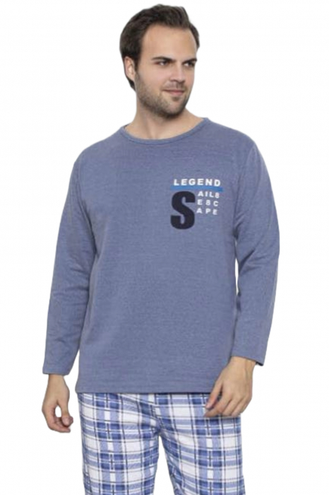 Pijama barbati bumbac vatuit, maneci si pantaloni lungi, S legend, albastru embody.ro [4]
