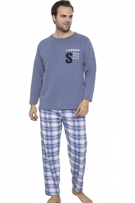 Pijama barbati bumbac vatuit, maneci si pantaloni lungi, S legend, albastru embody.ro [2]