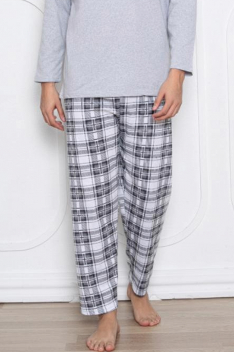 Pijama barbati bumbac vatuit, maneci si pantaloni lungi, the leader, gri deschis, embody.ro [2]