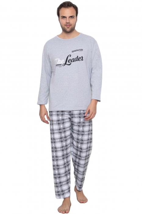 Pijama barbati bumbac vatuit, maneci si pantaloni lungi, the leader, gri deschis, embody.ro [4]