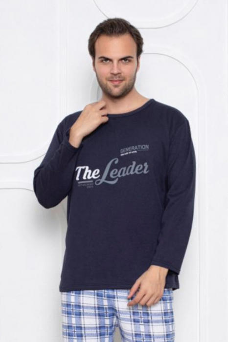 Pijama barbati bumbac vatuit, maneci si pantaloni lungi, the leader, bleumarin, embody.ro [3]