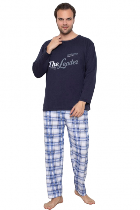Pijama barbati bumbac vatuit, maneci si pantaloni lungi, the leader, bleumarin, embody.ro [4]