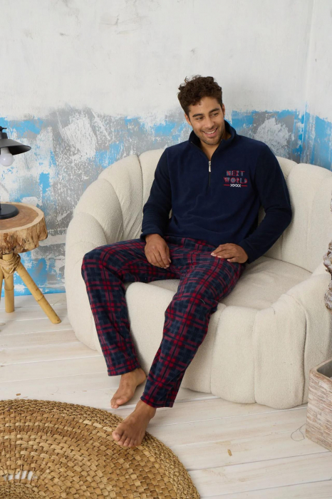 Pijama barbati cocolino, material pufos si calduros, Next World, bleumarin 9602, embody.ro [3]