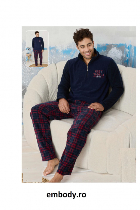 Pijama barbati cocolino, material pufos si calduros, Next World, bleumarin 9602, embody.ro [4]