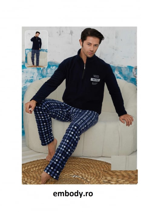 Pijama barbati cocolino, material pufos si calduros, need more sleep, bleumarin 9603, embody.ro [4]