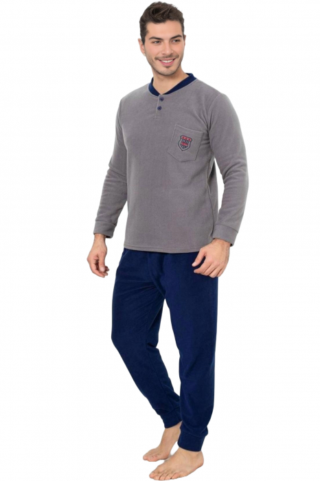 Pijama barbati cocolino, material soft polar confortabil si calduros, gri/bleumarin 309 embody.ro [3]