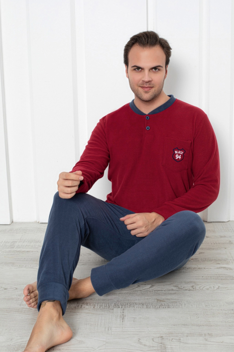 Pijama barbati cocolino, material soft polar moale si calduros, visiniu/gri, embody.ro [2]
