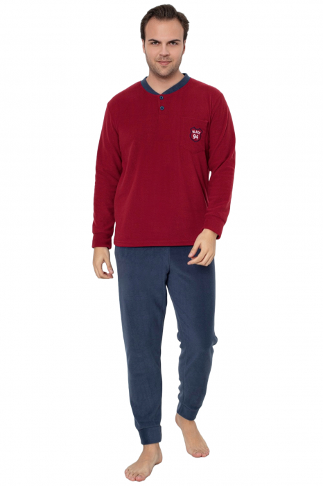 Pijama barbati cocolino, material soft polar moale si calduros, visiniu/gri, embody.ro [3]