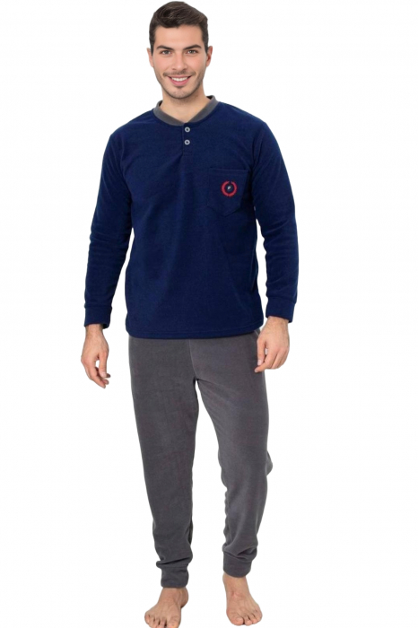 Pijama barbati cocolino, material soft polar moale si calduros, gri/albastru, embody.ro [3]